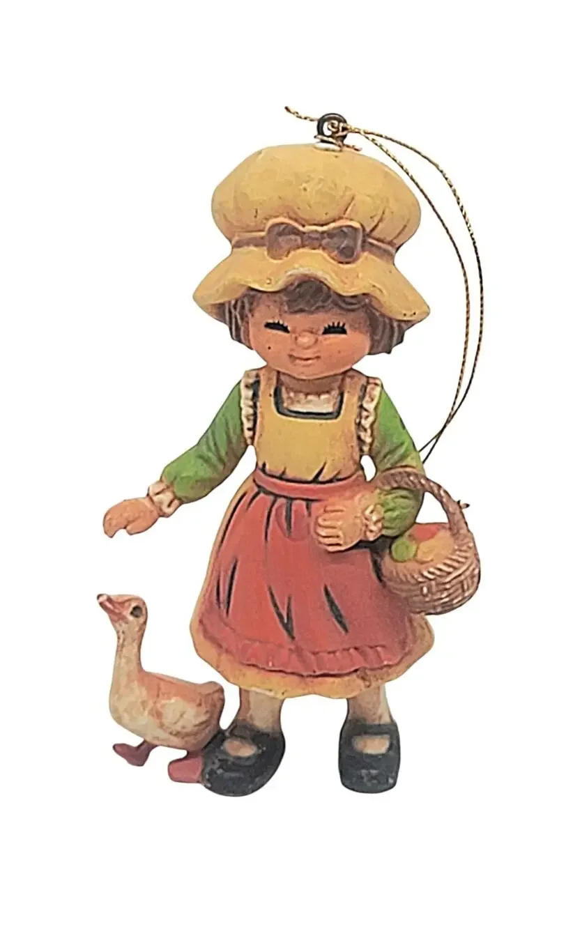 Vintage 1983 Bradford Novelty Just For You Goose Girl Christmas Ornament 3.5